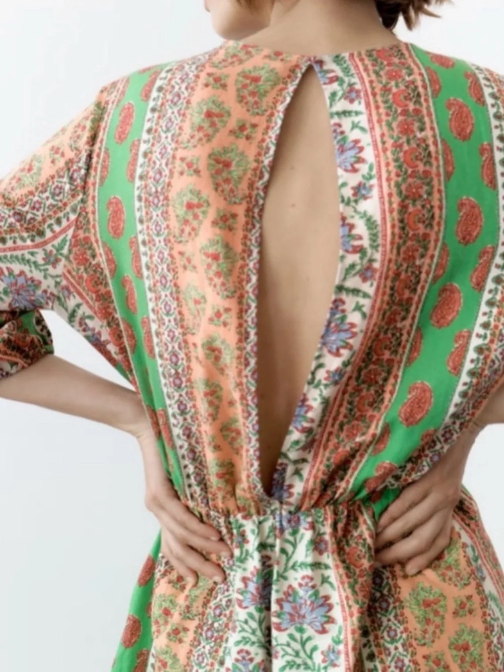 Zara Linen Blend Paisley Floral Patchwork Playsuit Romper NWT S